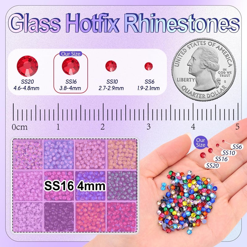 TINKRSTUFF 4000Pcs Hotfix Rhinestones for Clothing, Multicolors SS16 Iron On Flatback Glass Gems, Bedazzling Crystals Rhinestones for Crafting Hats Shoes Fabric Decor Nail Art - Image 2